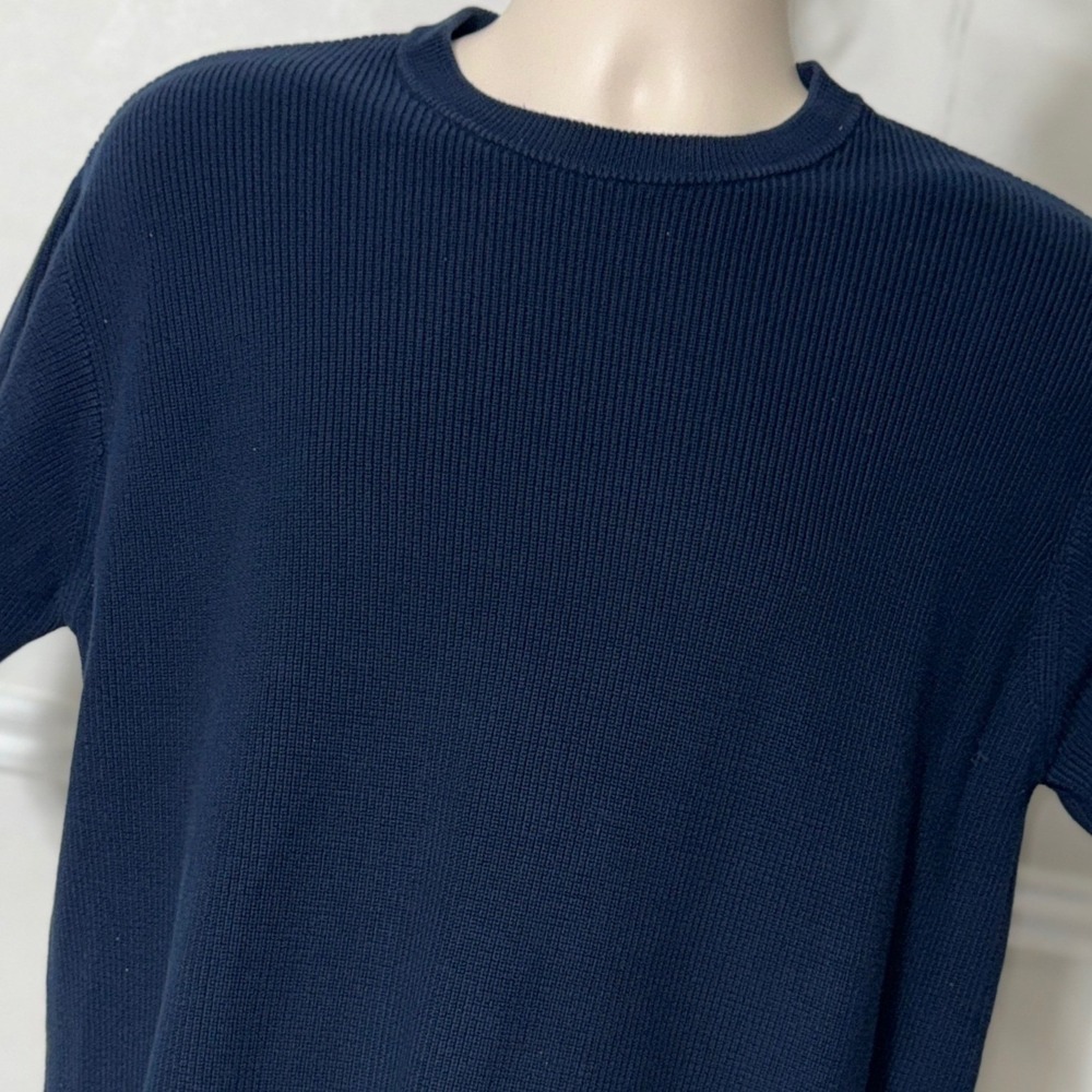 Zara Man Navy Blue Ribbed Short Sleeve Knit Crew Neck Sweater Size Medium